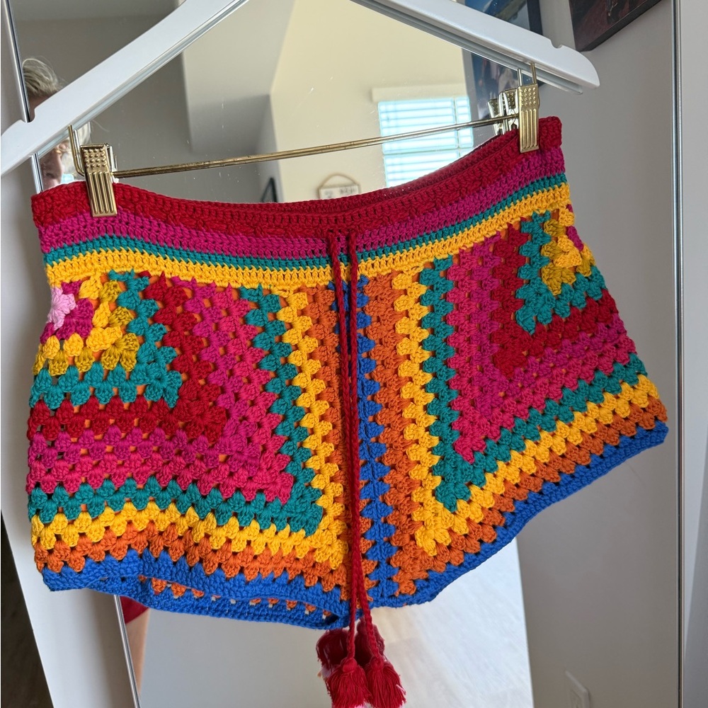 FARM Rio Red and Pink crocheted Handmade Shorts